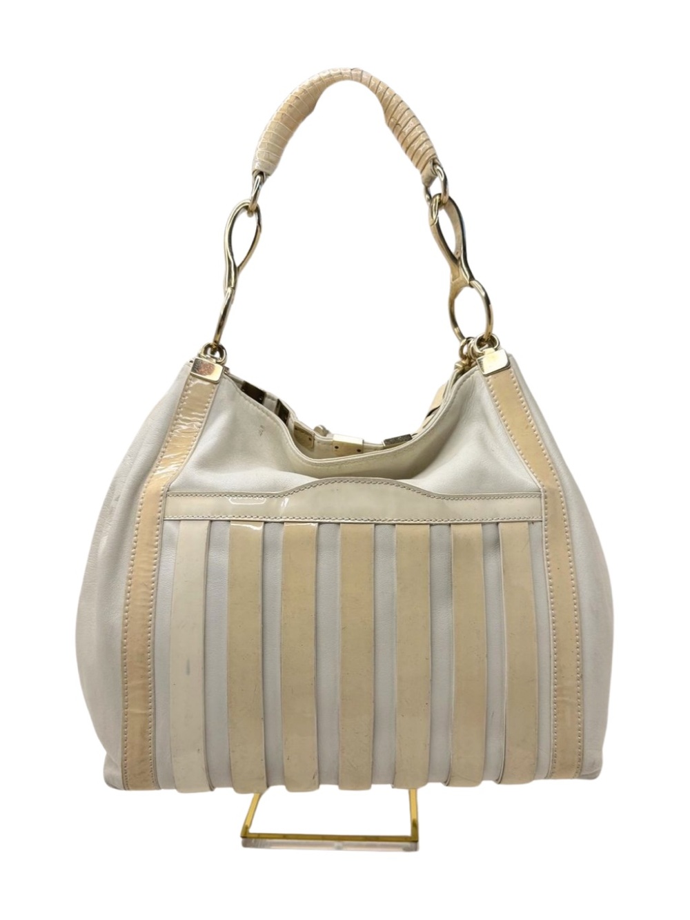 Versace Vintage Cream & Beige Leather Hobo Bag with Gold Hardware